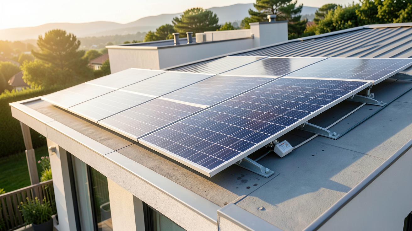 panneau mixte photovoltaïque thermique installé sur le toit d'une maison moderne, illustrant le rendement et la performance énergétique