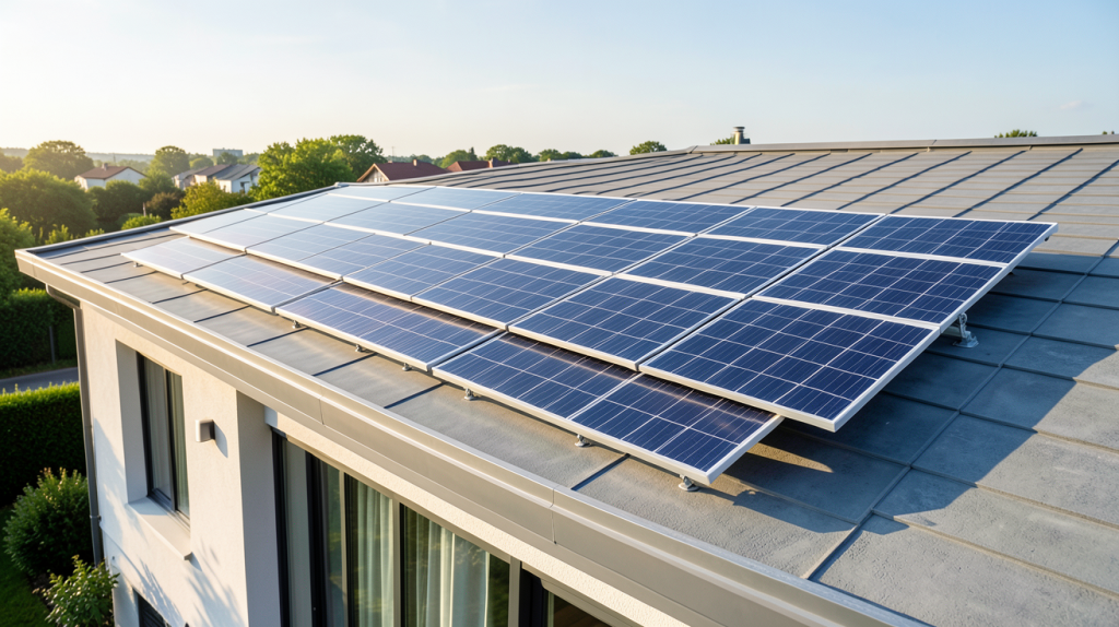 panneau mixte photovoltaïque thermique installé sur le toit d'une maison moderne