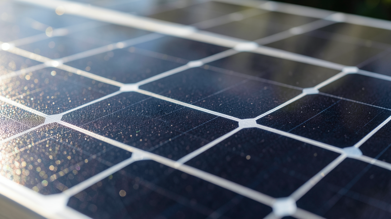 panneau monocristallin 300w montrant le détail des cellules photovoltaïques sous une lumière naturelle