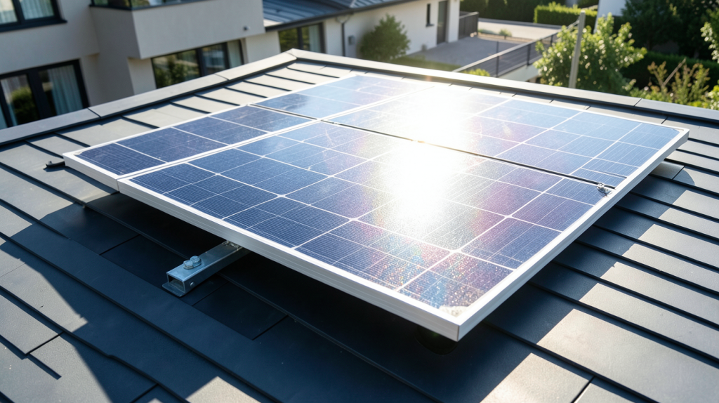 panneau monocristallin 300w installé sur un toit de maison moderne sous un soleil radieux