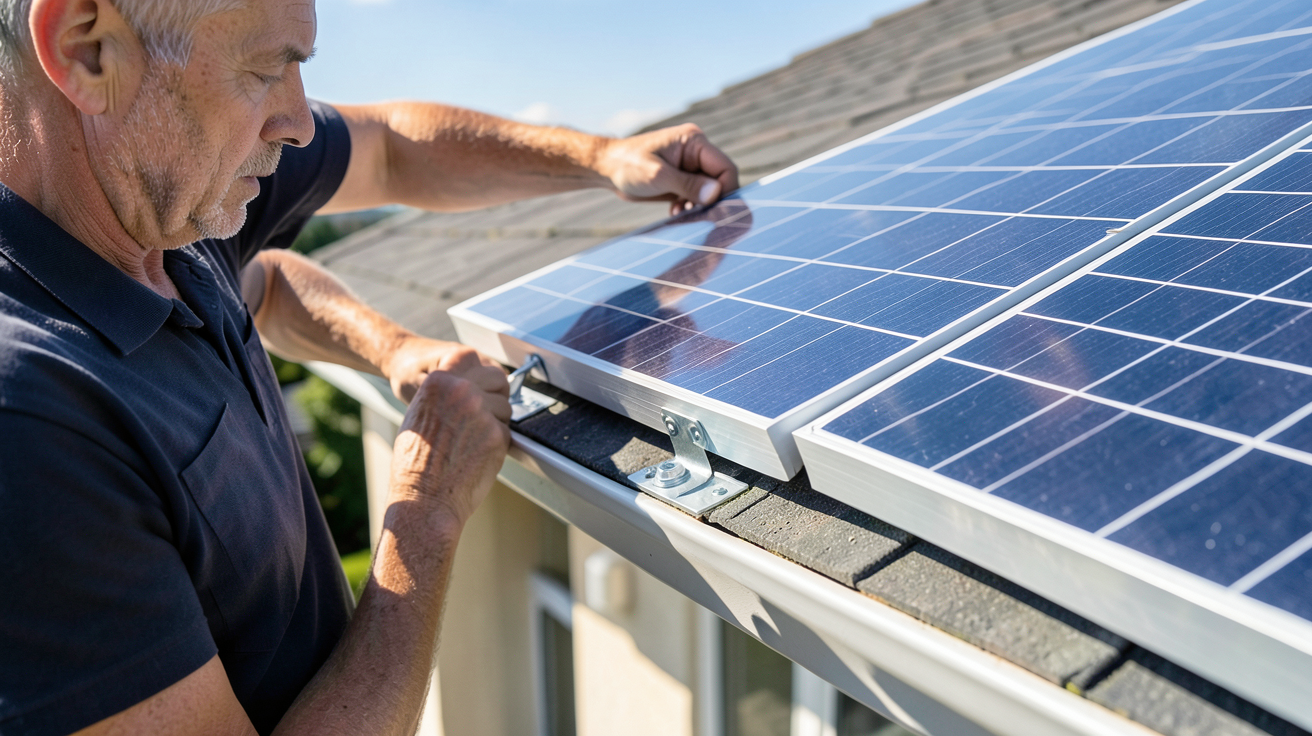 panneau monocristallin 300w en cours d'installation sur le toit d'une maison