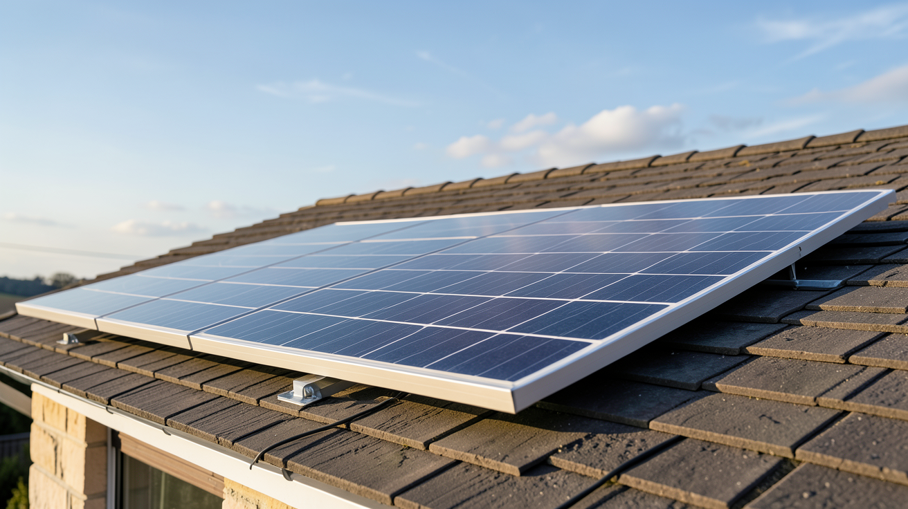 panneau MyLight 150 installé sur le toit d'une maison pour l'autoconsommation solaire