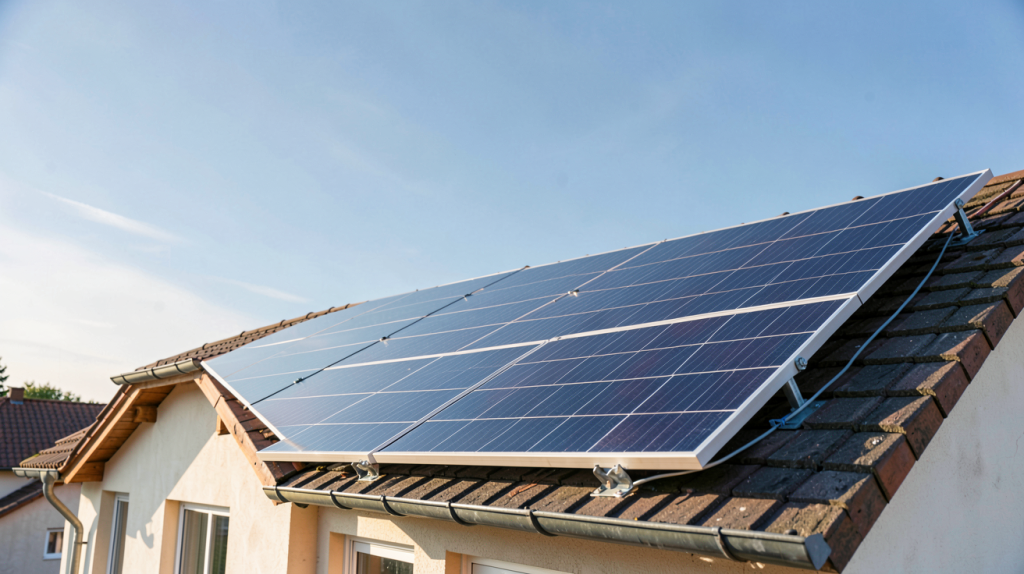 panneau photovoltaïque 1 € installé sur le toit d'une maison individuelle