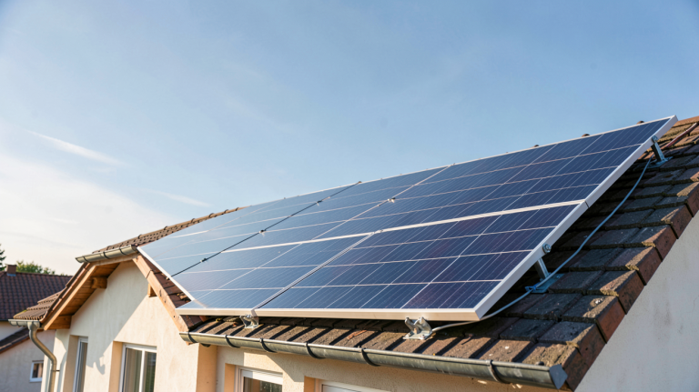 panneau photovoltaïque 1 € installé sur le toit d'une maison individuelle