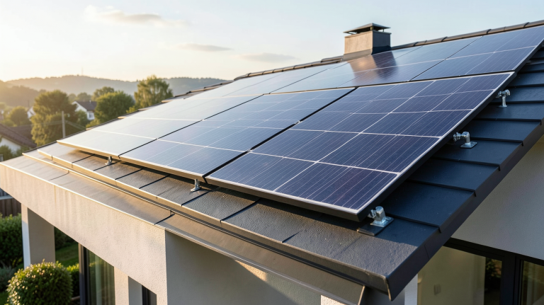 panneau photovoltaïque 1000w installé sur le toit d'une maison moderne
