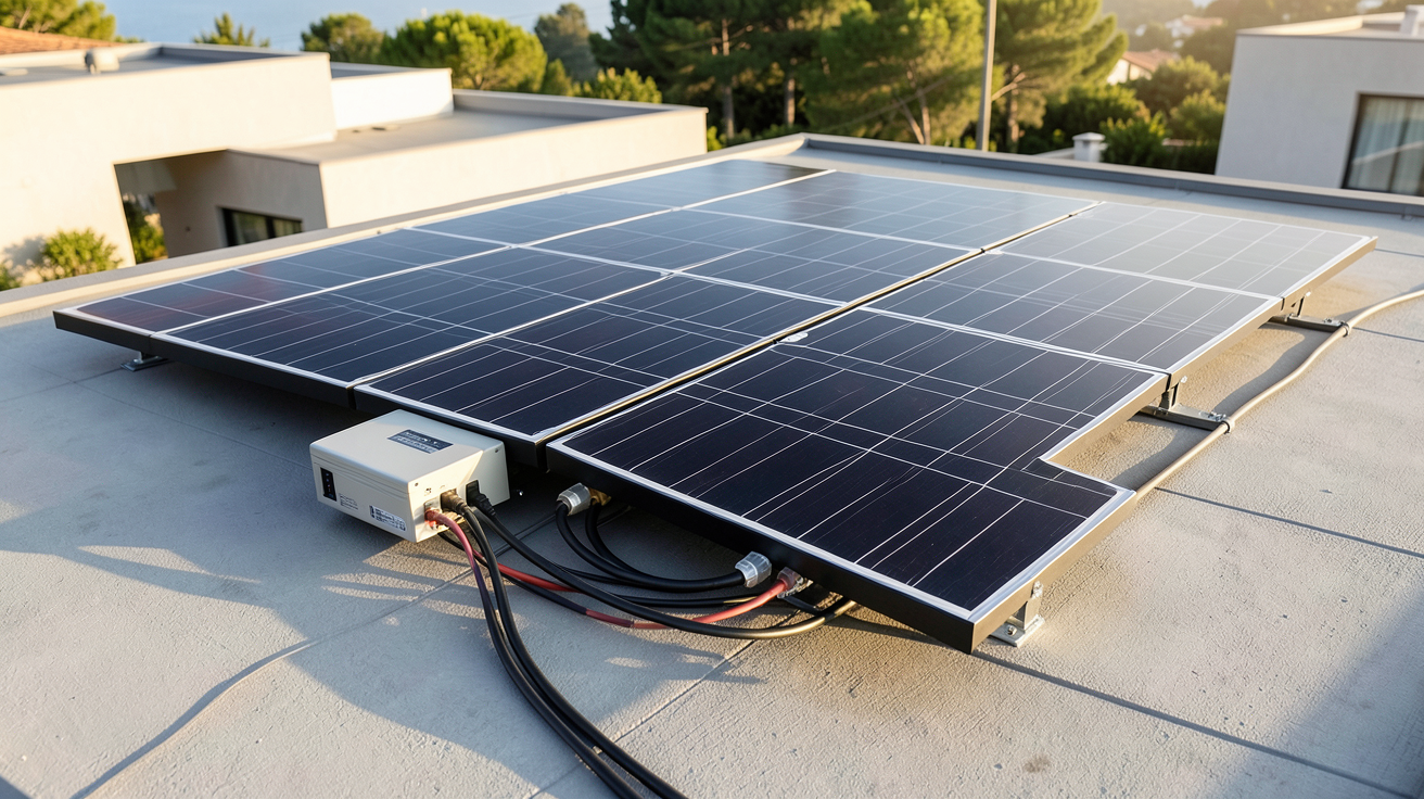 panneau photovoltaïque 1000W d'un kit solaire plug-and-play installé sur un toit moderne
