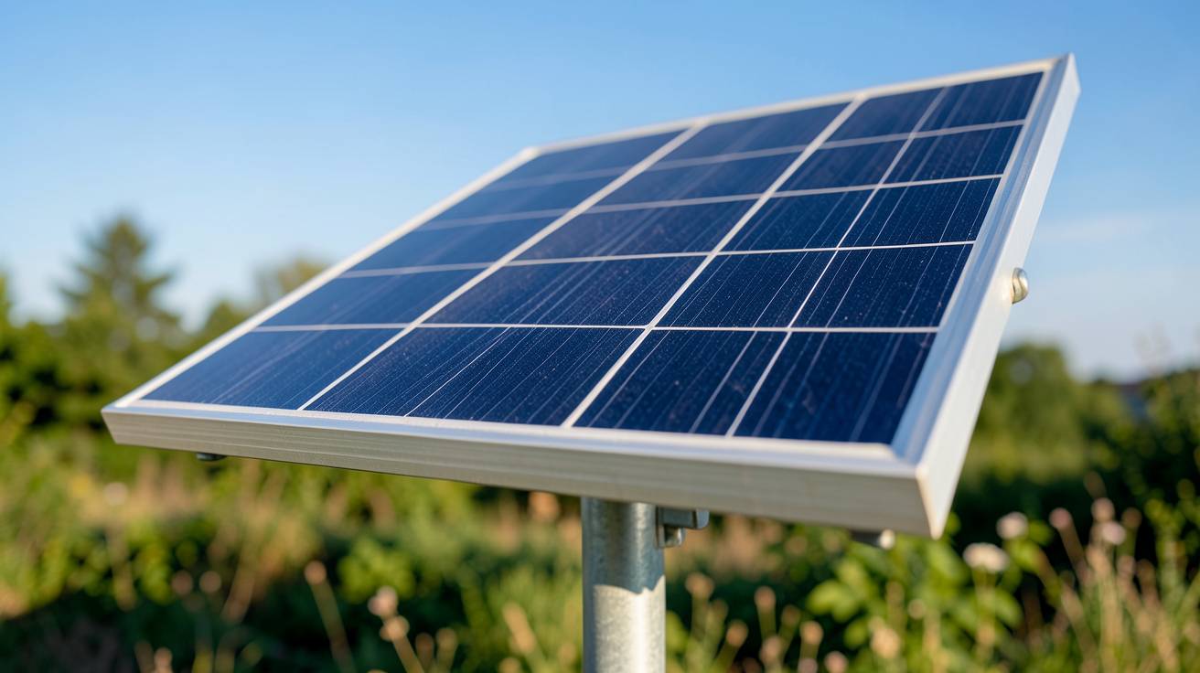panneau photovoltaïque 100W installé en extérieur sur un support métallique
