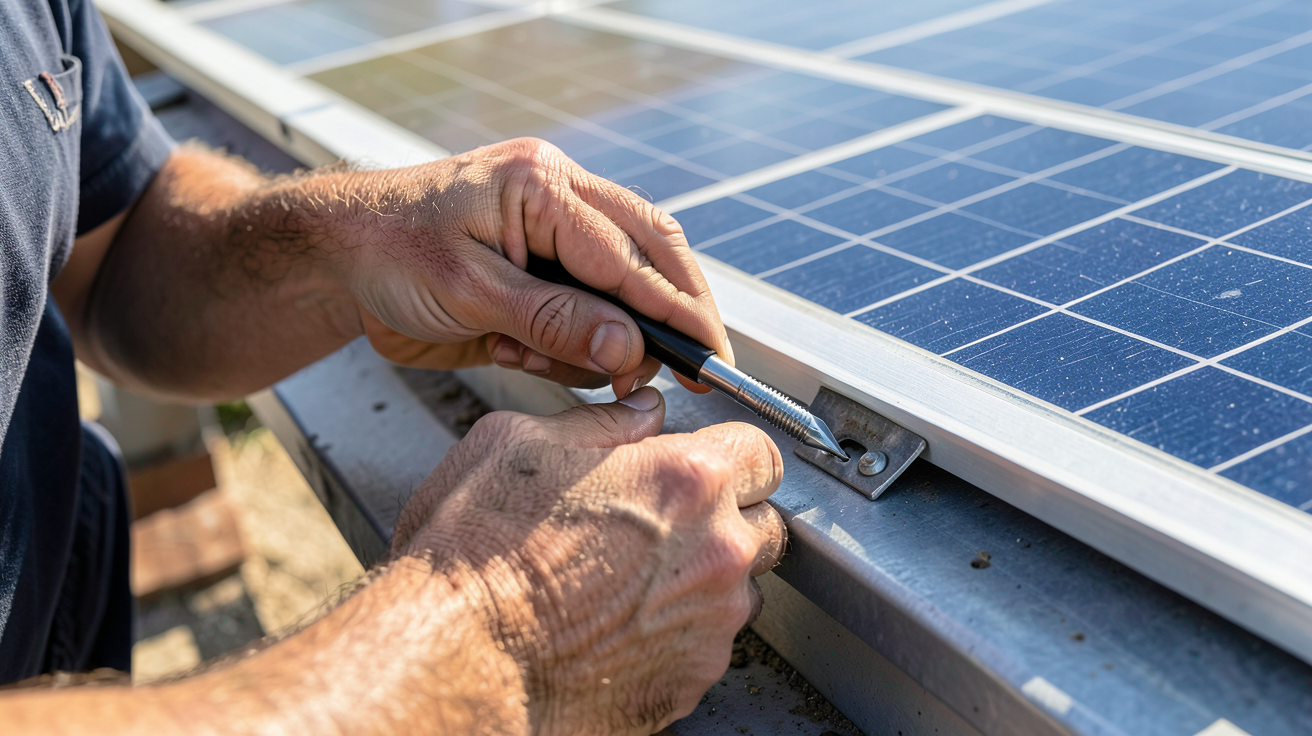 panneau photovoltaique 200w en cours d'installation par un expert sur un support de toit