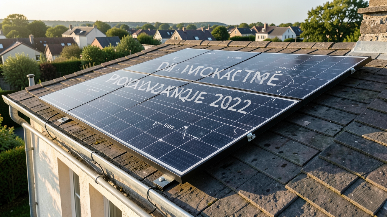 panneau photovoltaïque 2022 sur toit de maison avec chiffres clés du marché français projetés