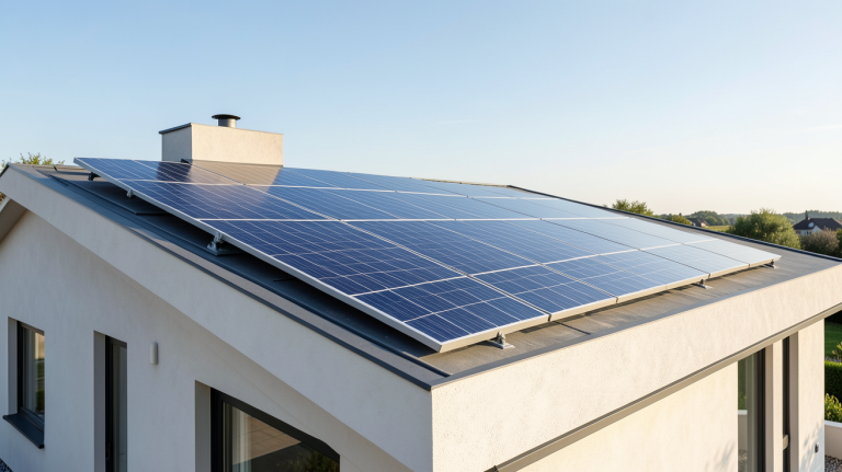 panneau photovoltaïque 2022 installé sur le toit d'une maison moderne