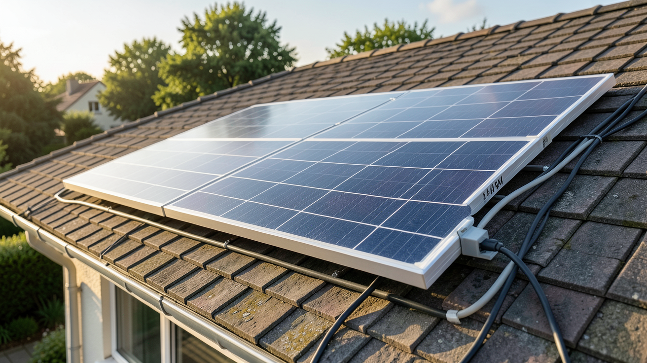 panneau photovoltaïque 24V installé sur le toit d'une maison résidentielle