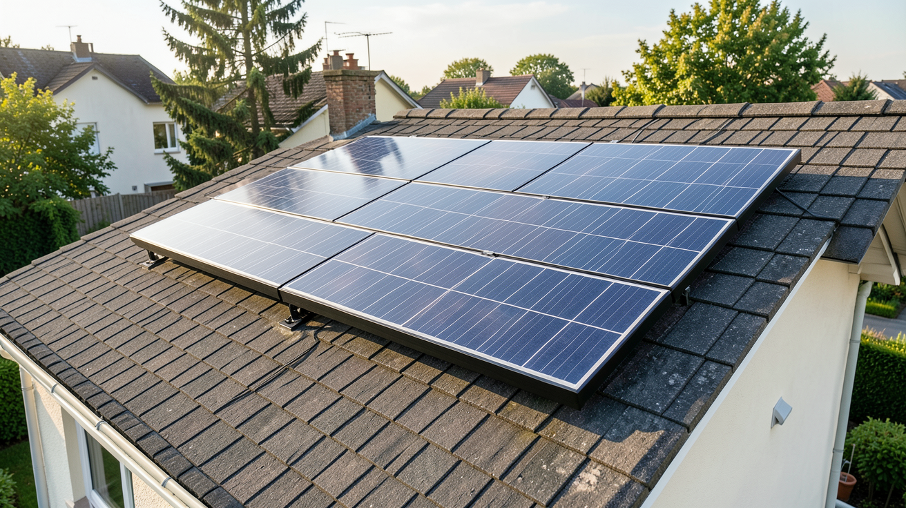 panneau photovoltaïque 24V installé sur le toit d'une maison individuelle