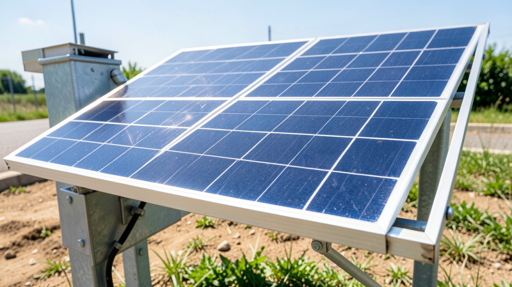 panneau photovoltaique 24v installé sur un support pour la production d'énergie solaire