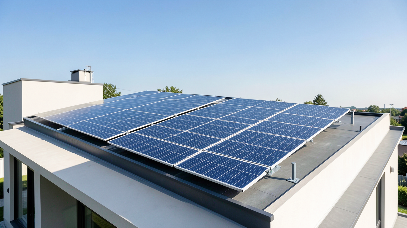 panneau photovoltaique 3000w installé sur le toit d'une maison ensoleillée