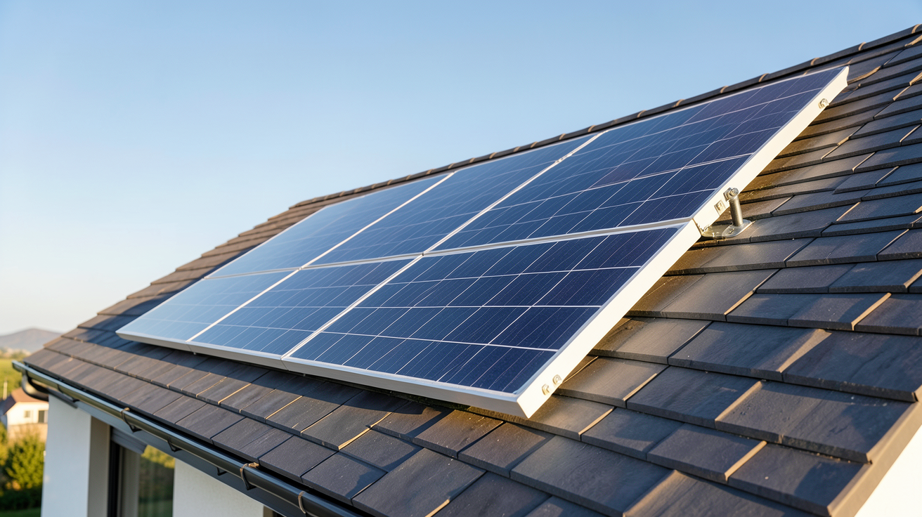 panneau photovoltaïque 300W installé sur une toiture inclinée d'une maison moderne
