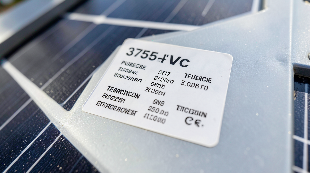 panneau photovoltaique 375w montrant l'étiquette technique avec puissance 375W