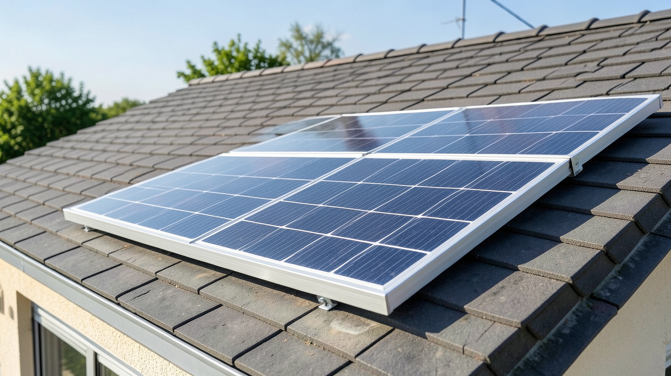 panneau photovoltaique 375w installé sur le toit d'une maison résidentielle