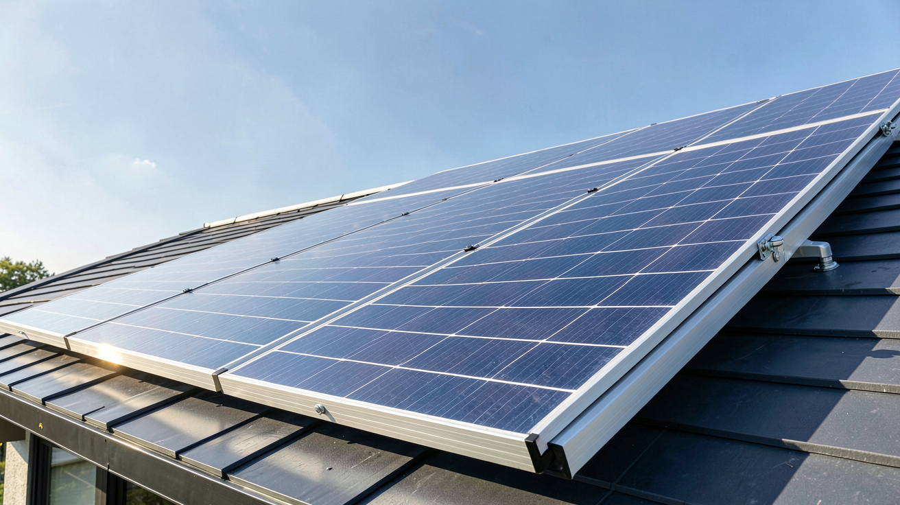 panneau photovoltaïque 375Wc Voltec Solar installé sur le toit d'une maison moderne