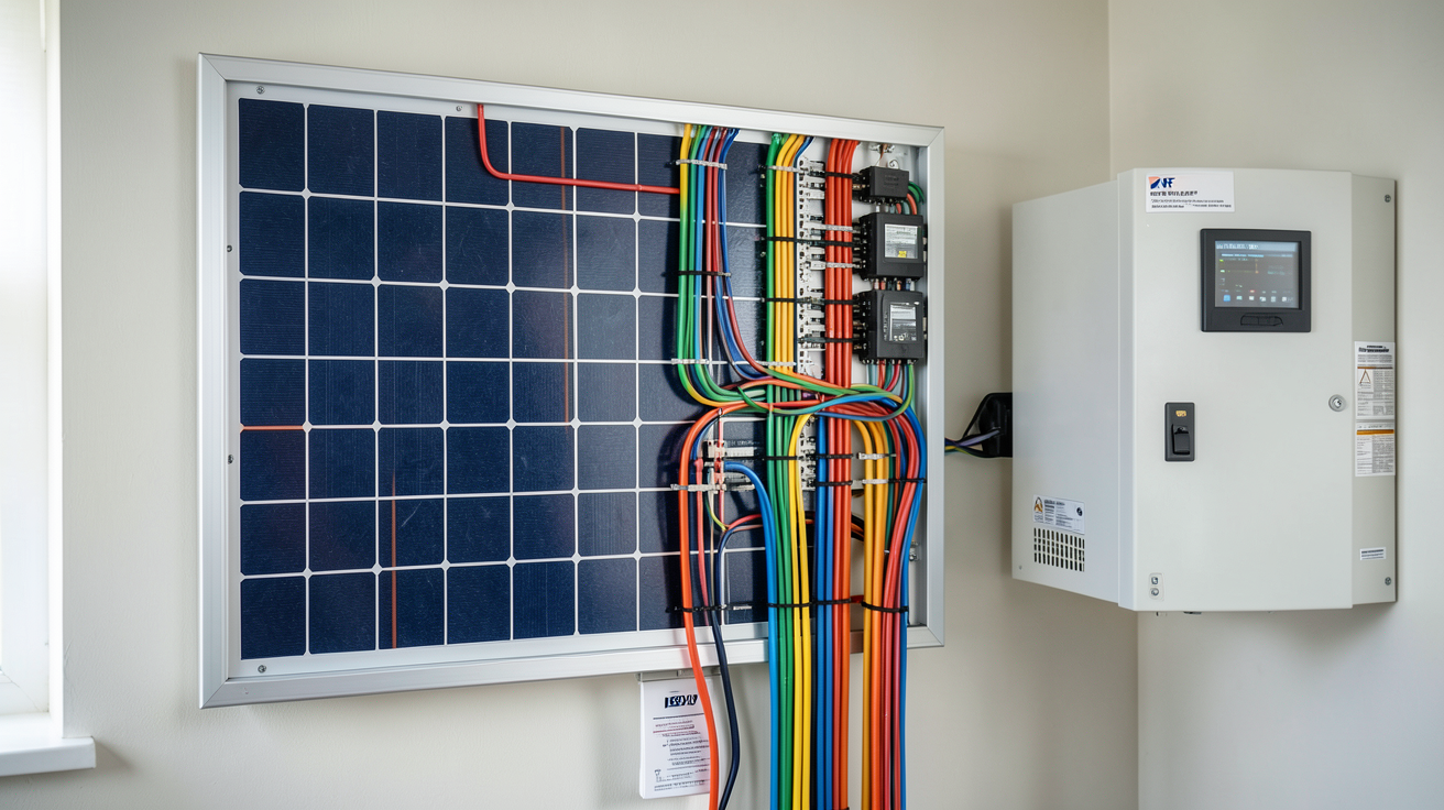 panneau photovoltaïque 380V avec schéma de câblage conforme aux normes NF C 15-100 et UTE C15-712