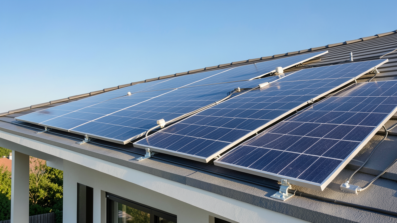panneau photovoltaïque 3kW installé sur le toit d'une maison moderne en 2024