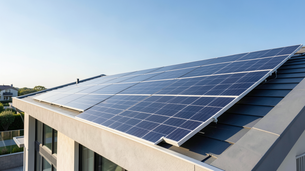 panneau photovoltaïque 3 kW installé sur le toit d'une maison contemporaine