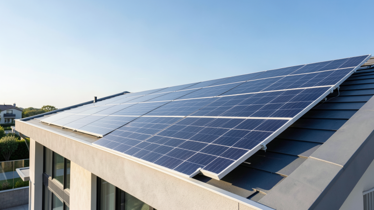 panneau photovoltaïque 3 kW installé sur le toit d'une maison contemporaine