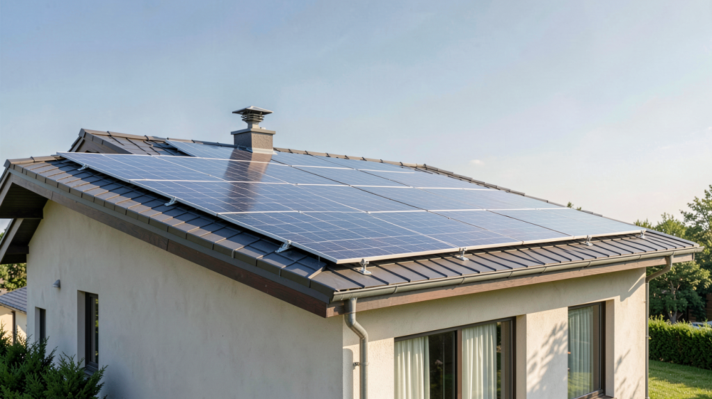 panneau photovoltaïque 3 kWc installé sur le toit d'une maison moderne sous un ciel dégagé