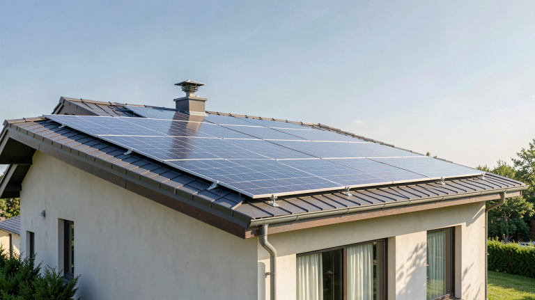 panneau photovoltaïque 3 kWc installé sur le toit d'une maison moderne sous un ciel dégagé