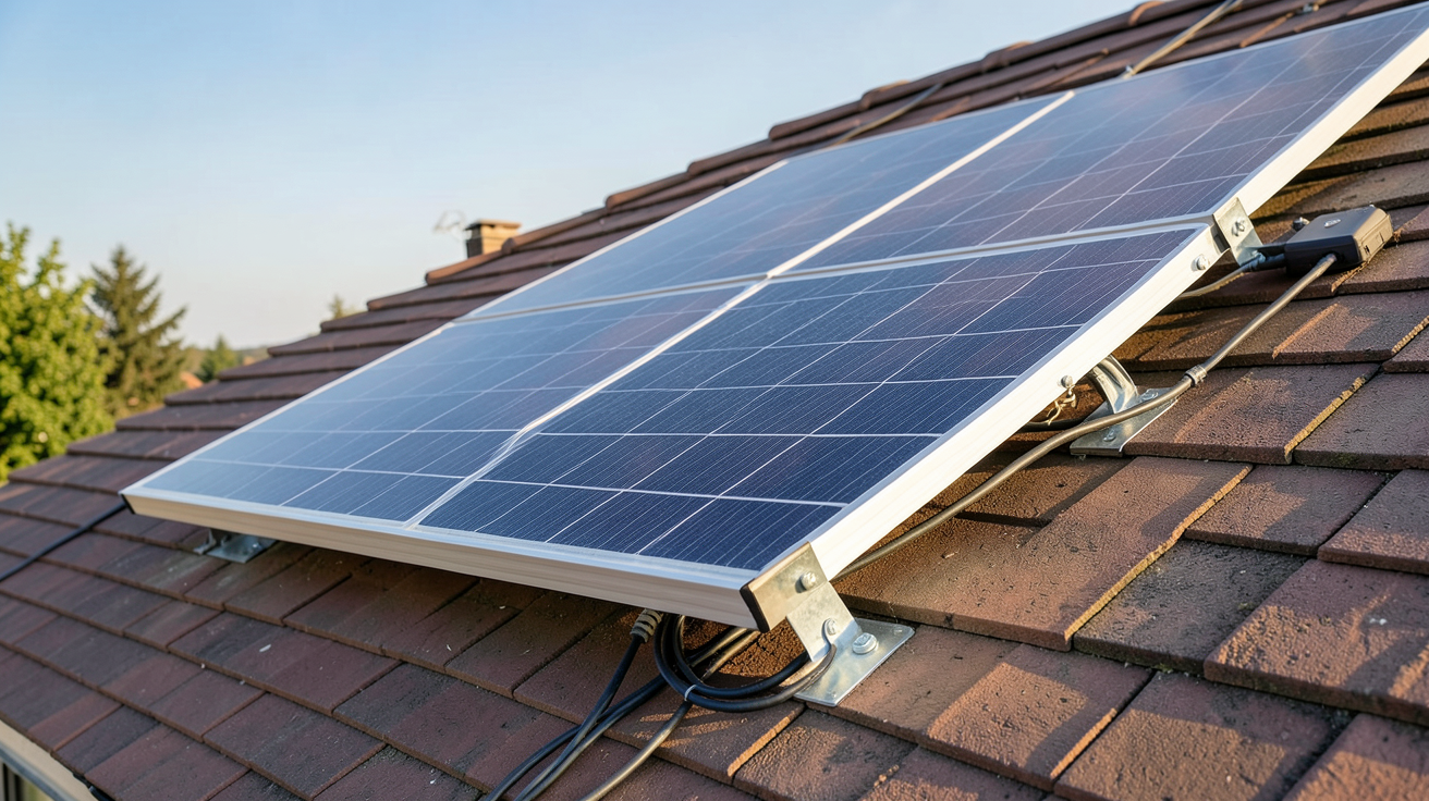 panneau photovoltaïque 400 watts installé sur un toit résidentiel avec support de fixation visible