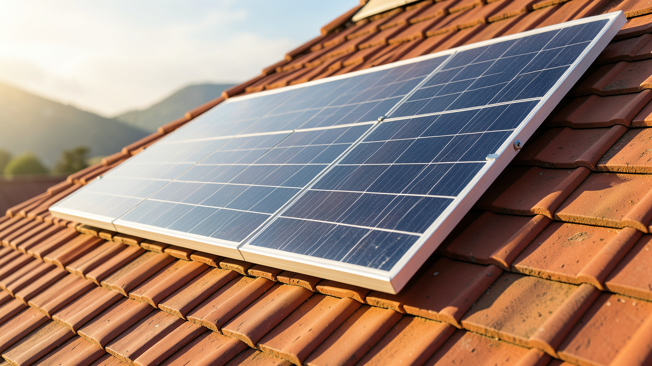 panneau photovoltaïque 400W de marque JA Solar ou SunPower installé sur un toit en tuiles rouges