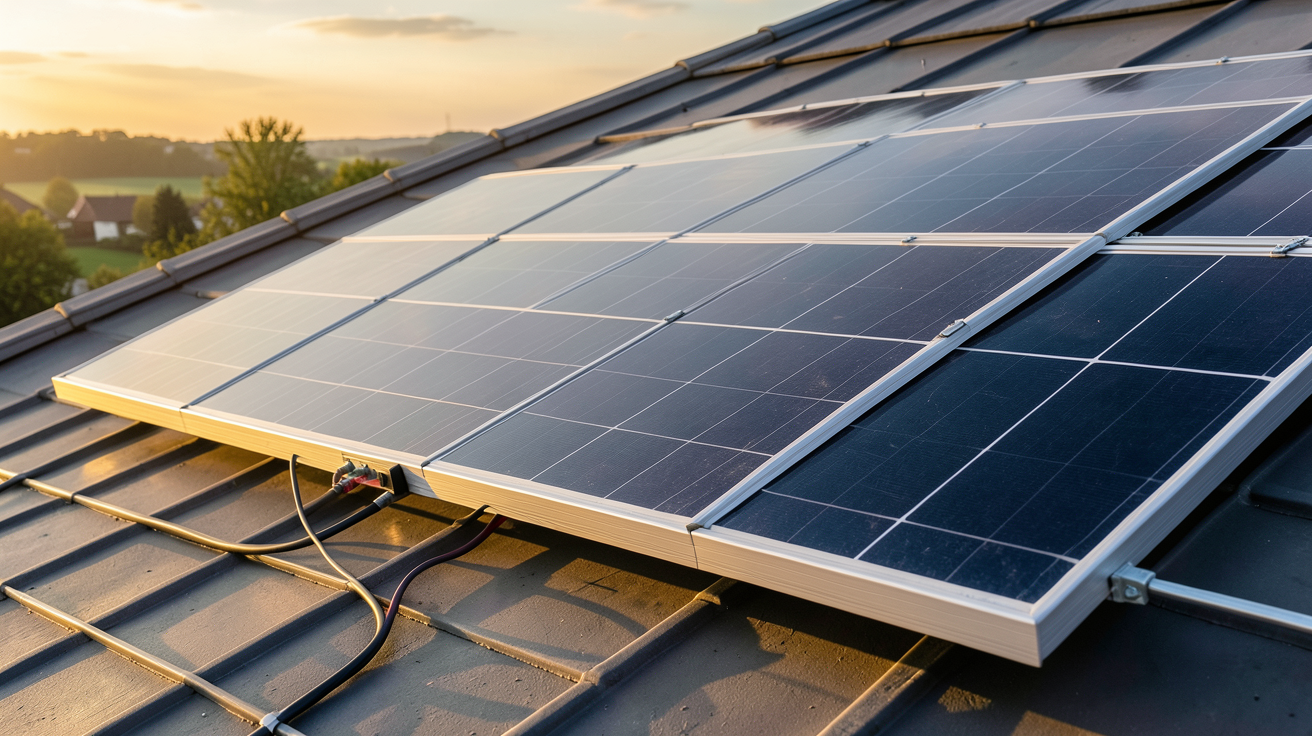 panneau photovoltaïque 400W fixé sur un toit incliné avec système d'orientation optimisé pour le rendement énergétique