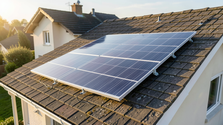 panneau photovoltaïque 400W installé sur le toit d'une maison résidentielle