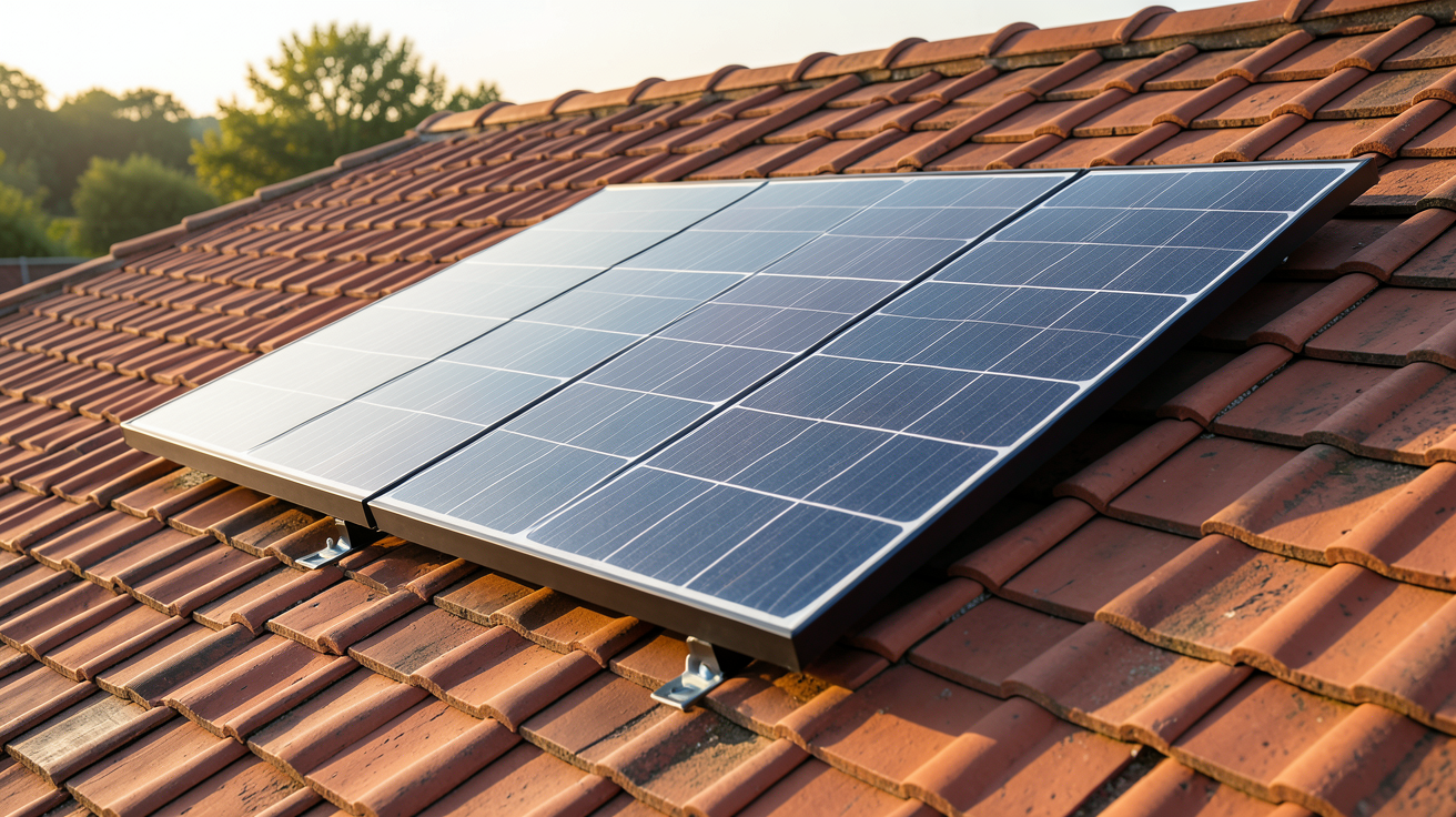 panneau photovoltaïque 400Wc installé sur un toit en tuiles rouges, comparatif 2024