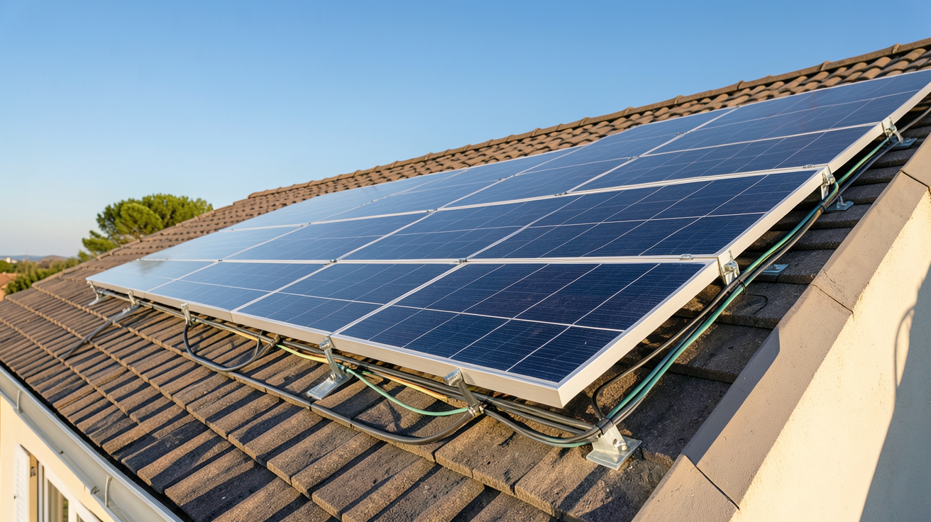 panneau photovoltaïque 400Wc installé sur le toit d'une maison résidentielle