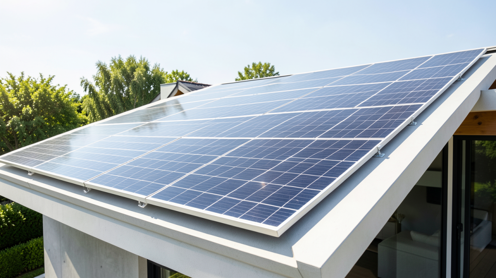 panneau photovoltaique 400wc installé sur le toit d'une habitation moderne