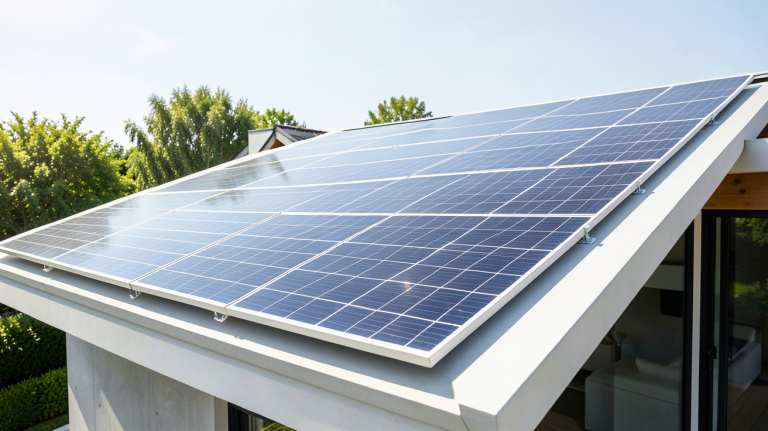panneau photovoltaique 400wc installé sur le toit d'une habitation moderne