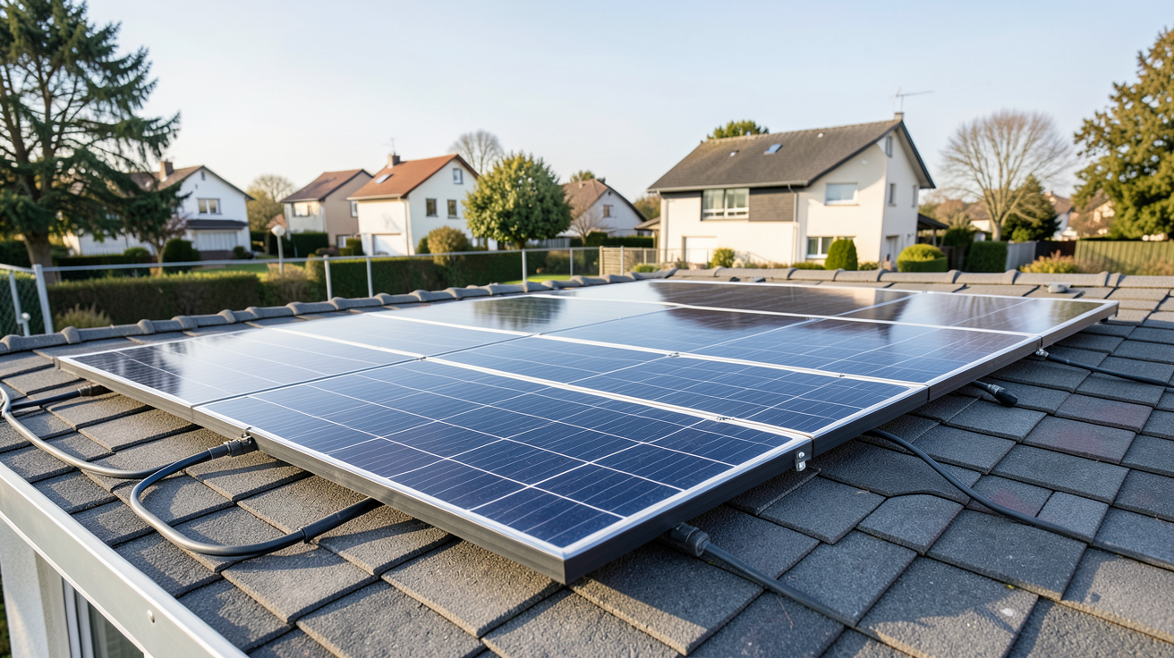 panneau photovoltaïque 450W installé sur le toit d'une maison pour l'autoconsommation énergétique