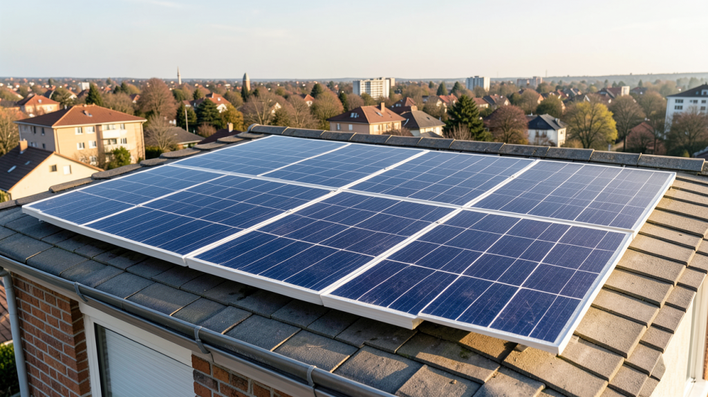 panneau photovoltaïque 450W installé sur le toit d'une maison résidentielle