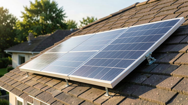 panneau photovoltaïque 450Wc installé sur un toit de maison résidentielle