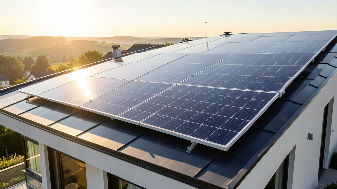 panneau photovoltaique 450wc installé sur la toiture d'une résidence moderne pour optimiser la rentabilité énergétique.