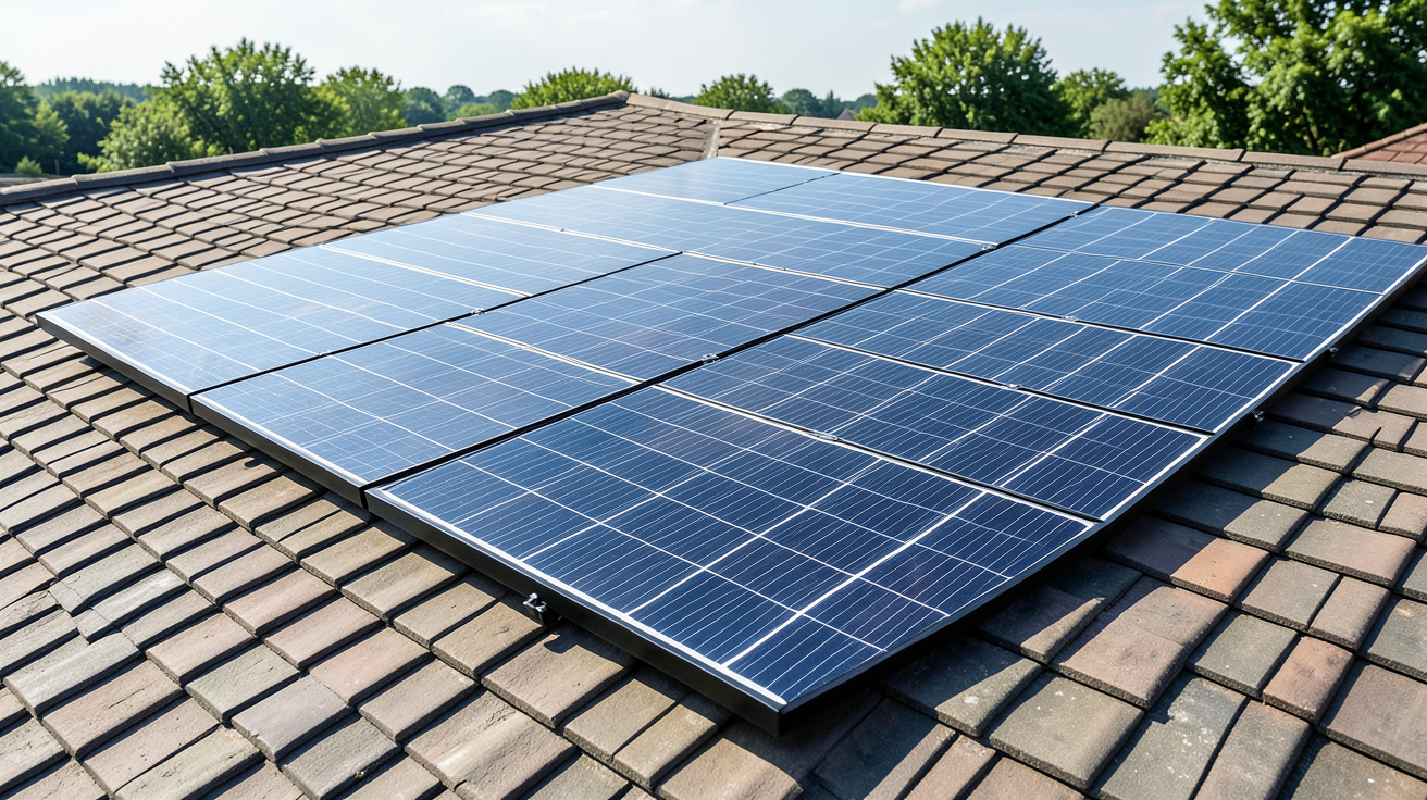 panneau photovoltaique 5000w installé sur une toiture d'environ 20‑25 m², illustrant la surface nécessaire pour produire 5 kW
