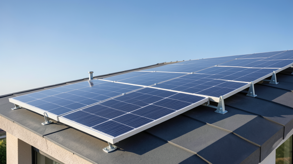 panneau photovoltaïque 500W installé sur le toit d'une maison moderne