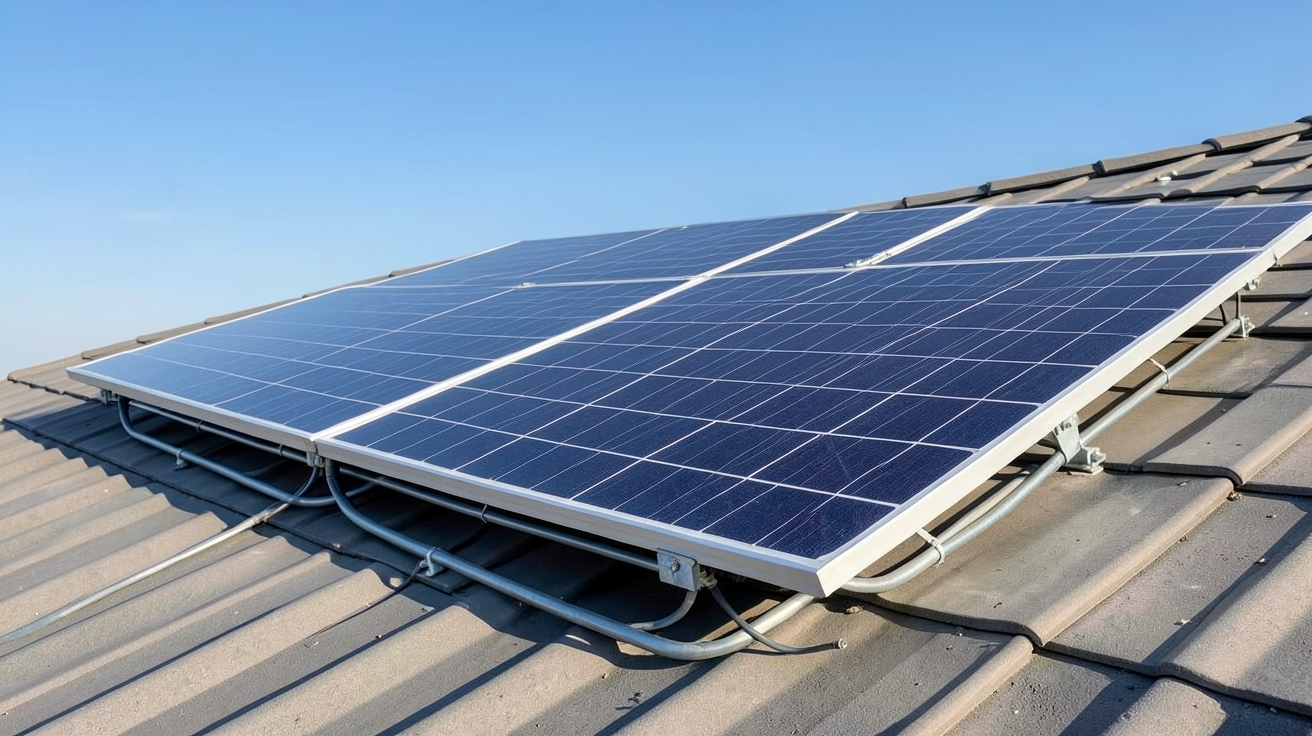 panneau photovoltaïque 500 Wc installé sur un toit incliné orienté plein sud pour un dimensionnement et une orientation optimale
