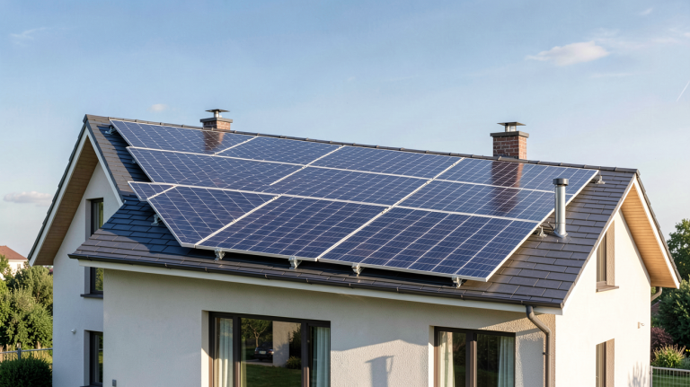 panneau photovoltaïque 6 kW installé sur le toit d'une maison contemporaine