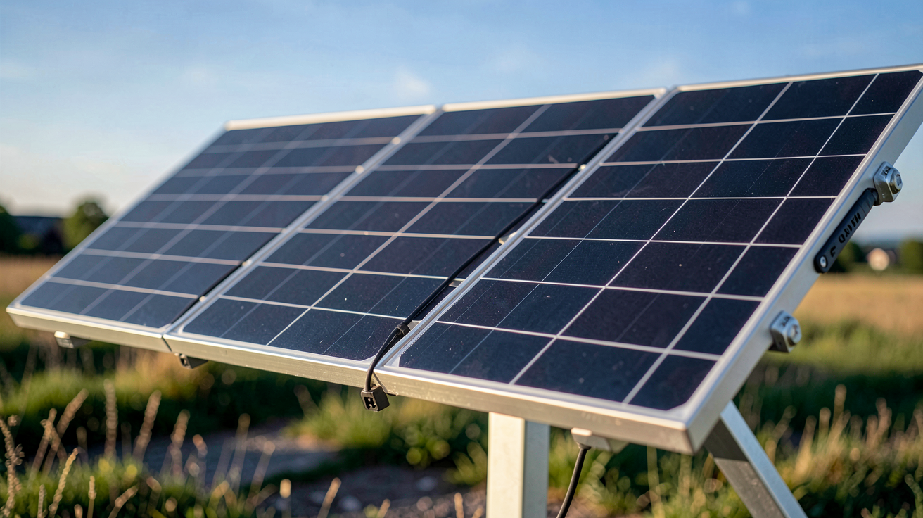 panneau photovoltaïque 600W montrant les caractéristiques techniques des cellules monocristallines et des connecteurs MC4
