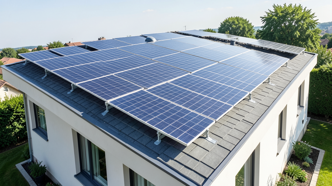 panneau photovoltaique 6kwc installé sur le toit d'une maison moderne