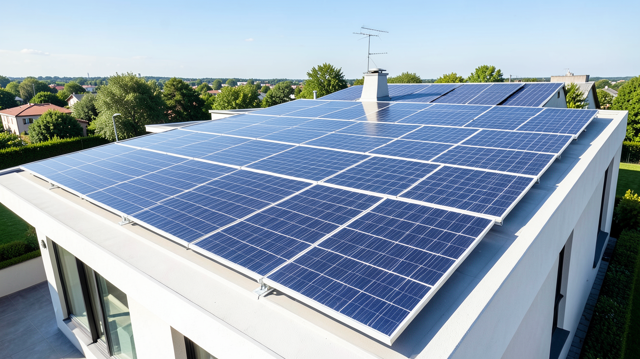 panneau photovoltaique 6kwc installé sur le toit d'une maison pour la production d'énergie solaire