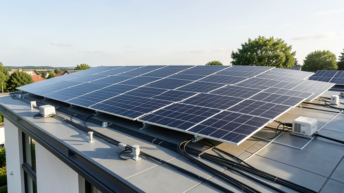 panneau photovoltaique 9 kWc installé sur le toit d'une maison moderne