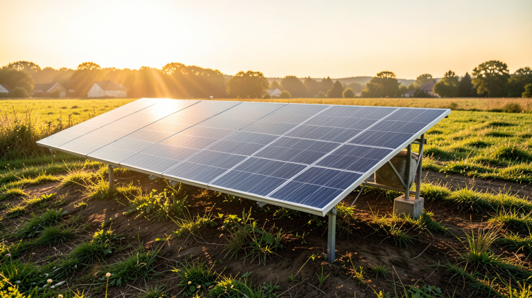 panneau photovoltaïque agricole installé sur un champ ensoleillé en milieu rural
