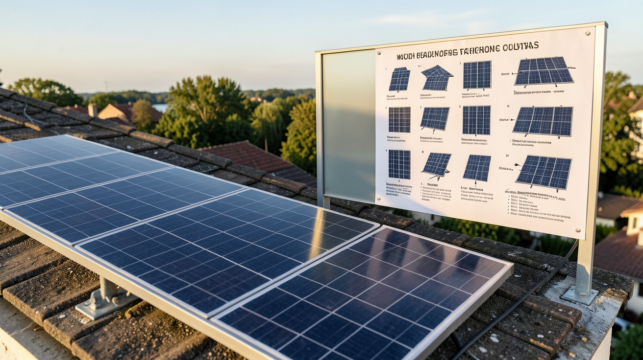 panneau photovoltaïque installé sur un toit avec un tableau récapitulatif des modèles populaires en arrière-plan